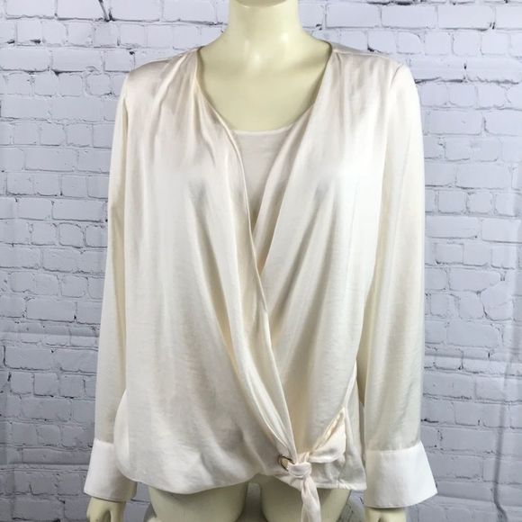 Chico’s size 1 Small faux wrap shirt. Super soft feel like silk. Cream mach wash - Picture 1 of 6